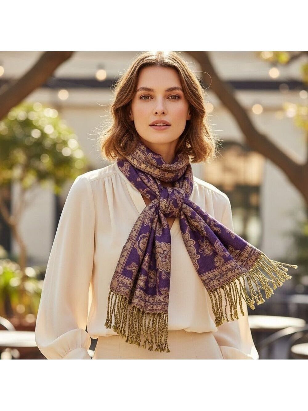 Purple Gold Paisley Jacquard Scarf Shawl Fringe Boho Wrap Women 72x28 - Picture 5 of 9